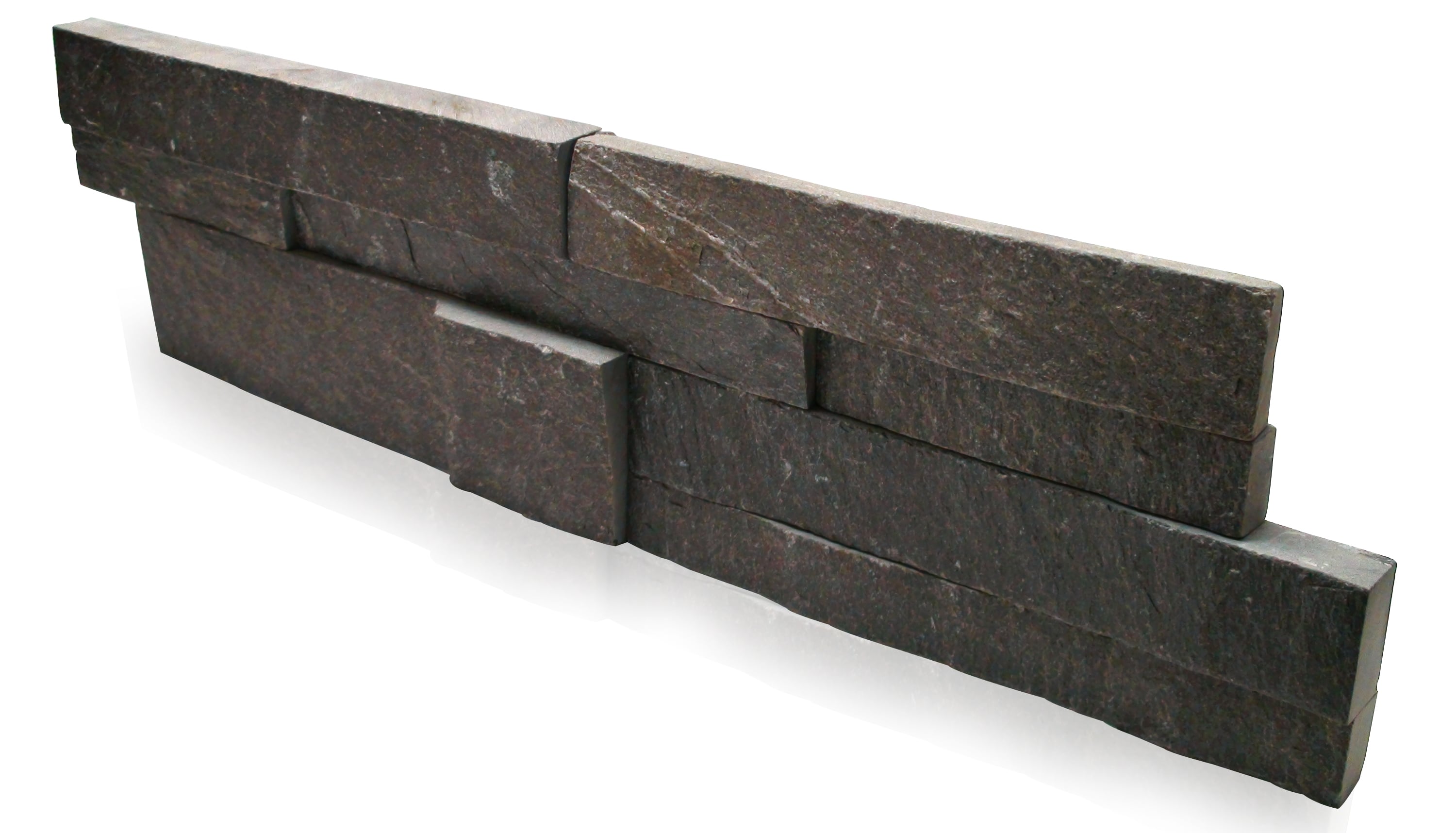 Single field unit of a Norstone Charcoal XLX Rock Panel showing the staggered end profile